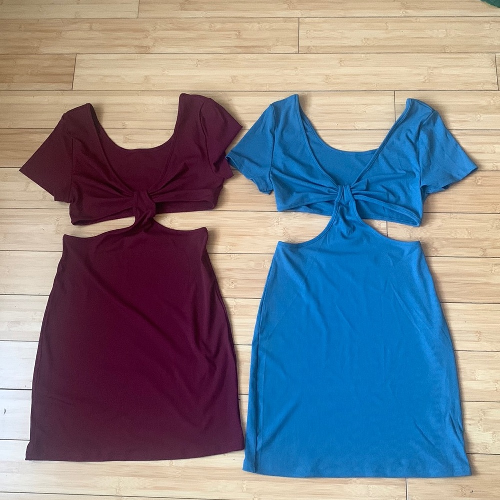 NWOT 2 Bodycon Cutout dresses - size M - blue and burgundy